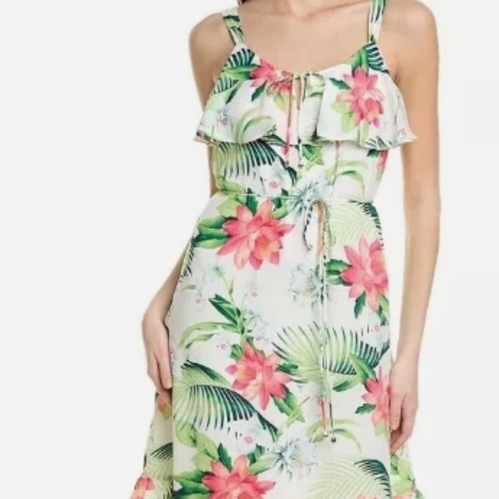 Tommy Bahama Grand Grove Sleeveless Maxi Dress Tropical Ruffled Tie Cord Belt Sm - Picture 2 of 10